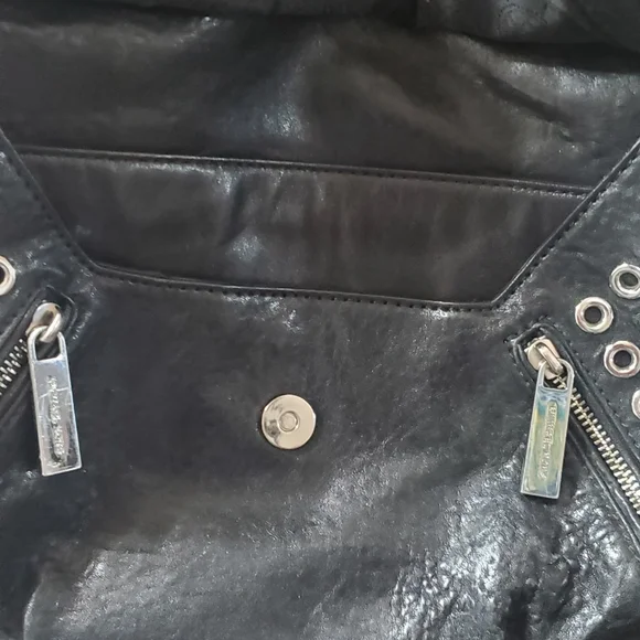 Michael Kors Black Leather Shoulder Bag And Wallet With Silver Accents - Picture 3 of 8